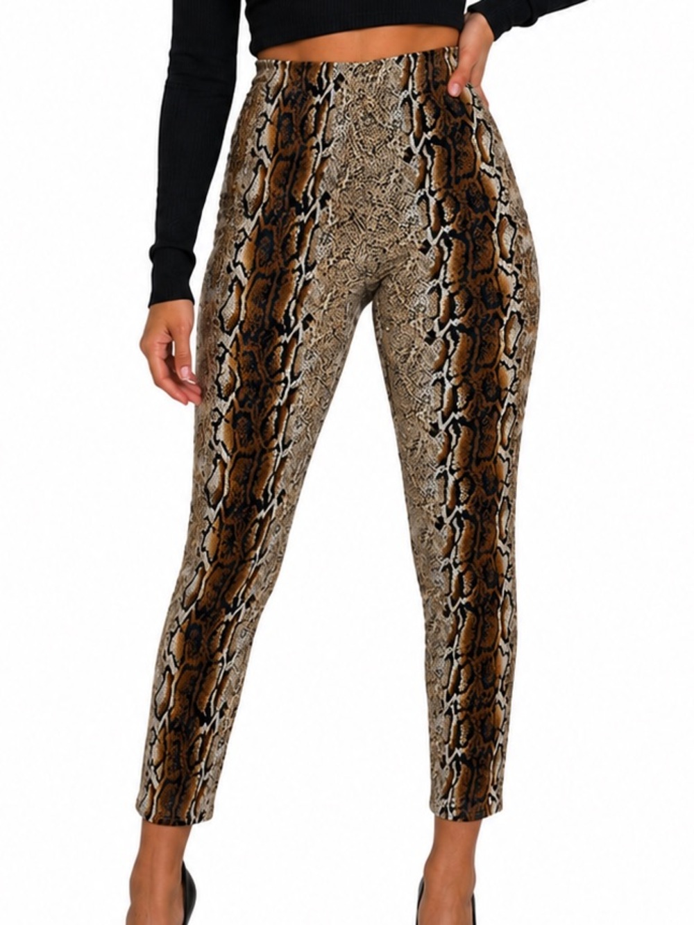 Fashion Nova Brown Snake Print High-Waist Slim Ankle Pants